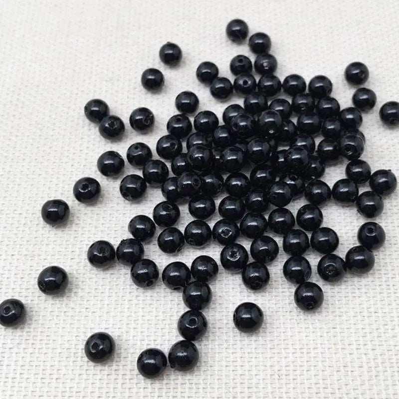 100 Vintage Black Japan Acrylic Round Beads - Sea Beads