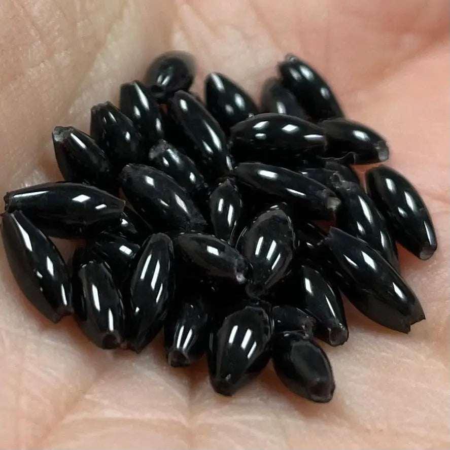 100 Vintage Black Japan Rice Oval Glass Beads - Sea Beads