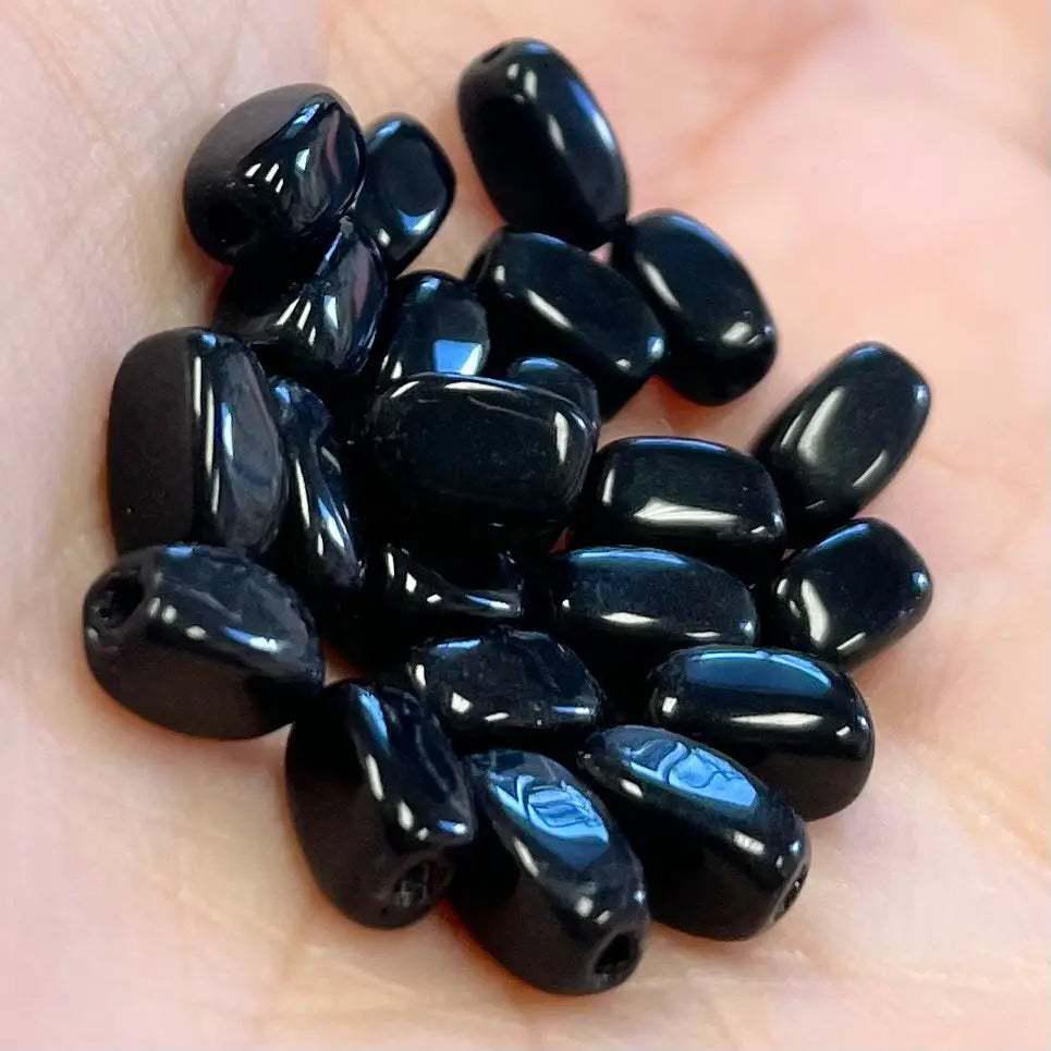 100 Vintage Black Rectangle Glass Beads - Sea Beads