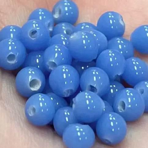 100 Vintage Blue Japan Opal Round Glass Beads - Sea Beads