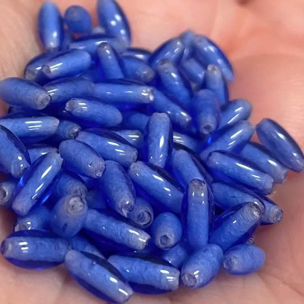 100 Vintage Blue Japan Rice Oval Glass Beads - Sea Beads