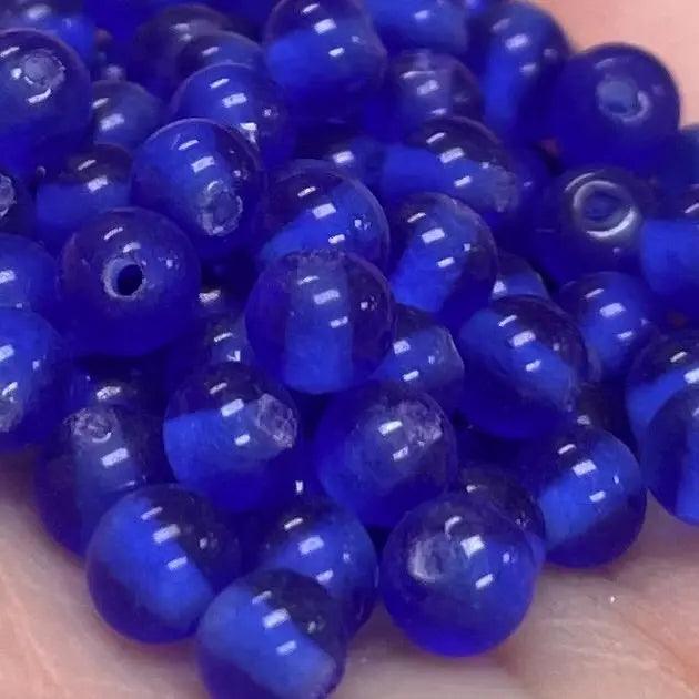 100 Vintage Blue Round Glass Beads - Sea Beads