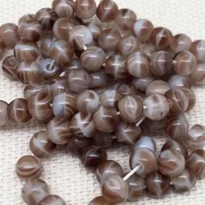 100 Vintage Brown Striped Czech Round Glass Beads - Sea Beads