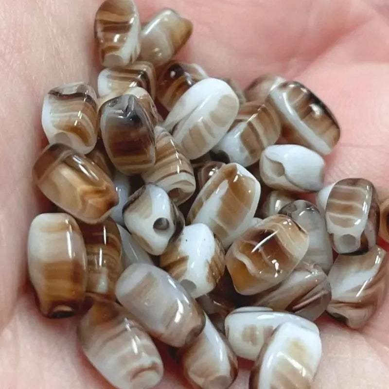 100 Vintage Brown White Czech Striped Glass Beads - Sea Beads