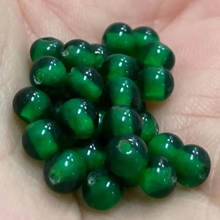 100 Vintage Green Japan Round Glass Beads - Sea Beads
