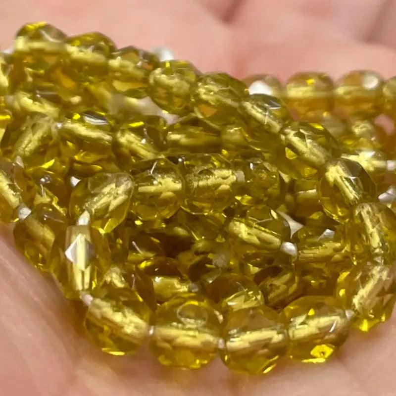 100 Vintage Green Olivine Light Czech Fire Polished Glass Beads - Sea Beads