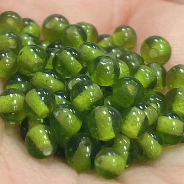 100 Vintage Green Olivine Round Glass Beads - Sea Beads