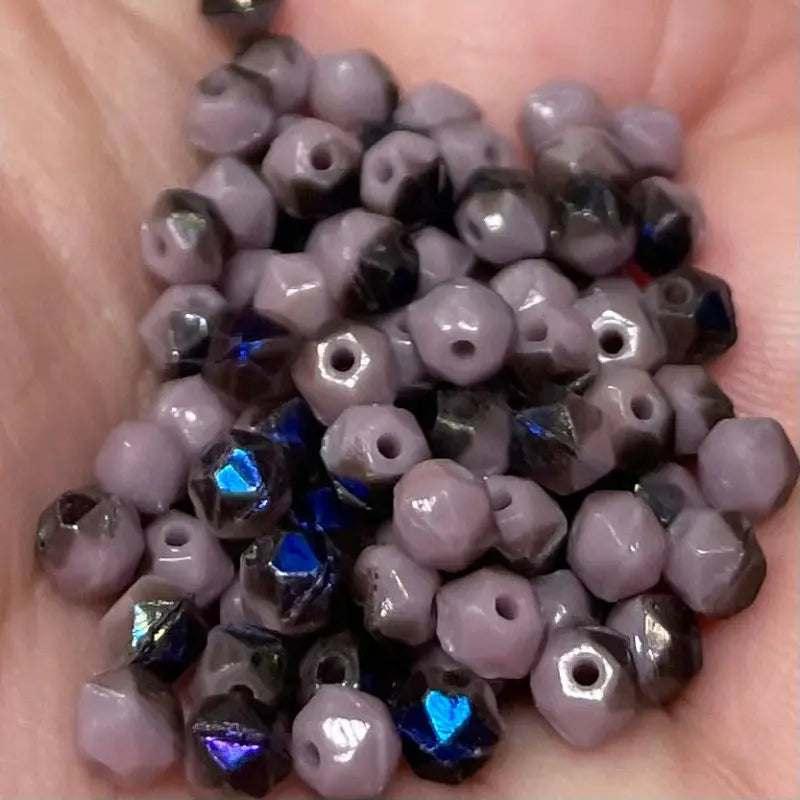 100 Vintage Purple Mauve Azure Czech English Cut Glass Beads - Sea Beads