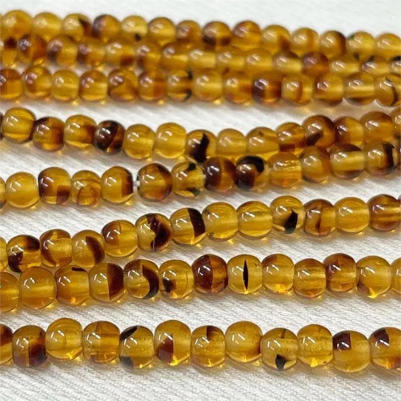 100 Vintage Topaz Tortoise Striped Round Glass Beads - Sea Beads