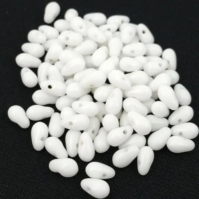 100 Vintage White Czech Drop Glass Beads - Sea Beads