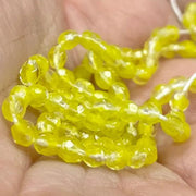 100 Yellow Clear Czech Givre Fire Polished Glass Beads - Sea Beads