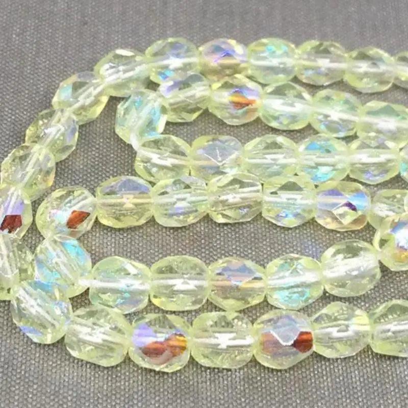 100 Yellow Jonquil AB Czech Fire Polished Glass Beads - Sea Beads