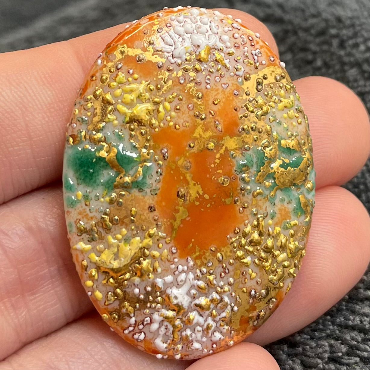 1 Vintage Glazed Orange Large Oval Glass Cabochon
