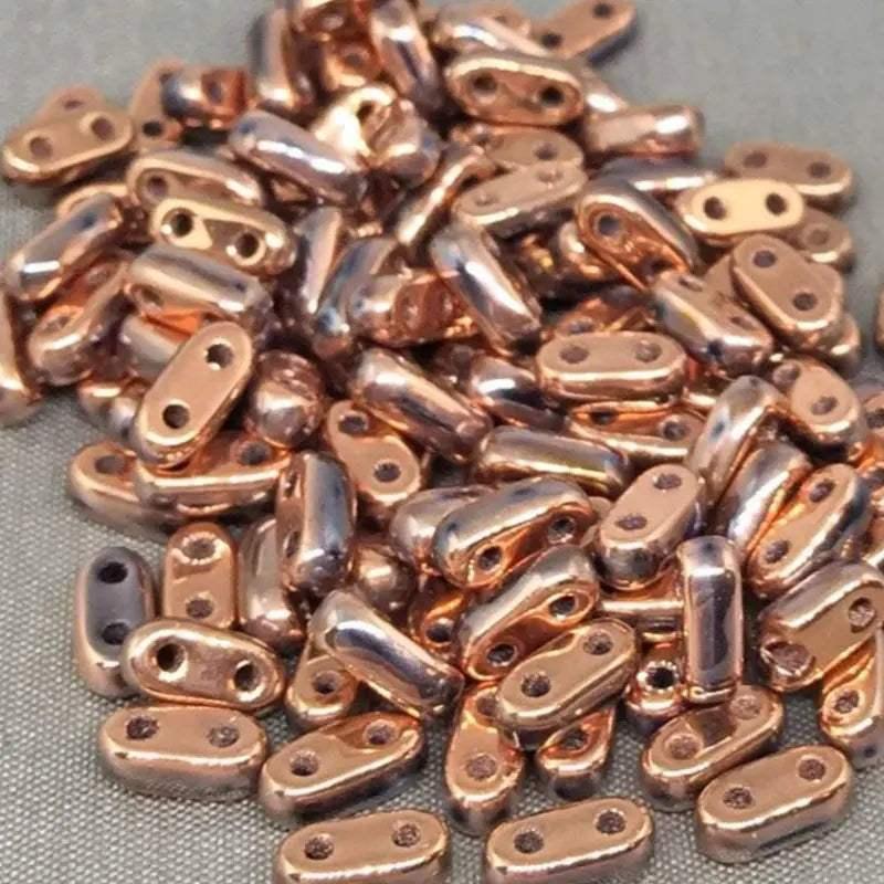10g Copper Czech 2-Hole Shim Glass Beads - Sea Beads