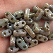 10g Luster Blue Picasso 2-Hole Shim Glass Beads - Sea Beads