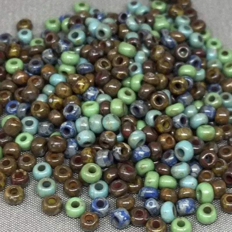 10g Mixed Czech 8/0 Picasso Glass Seed Beads - Sea Beads