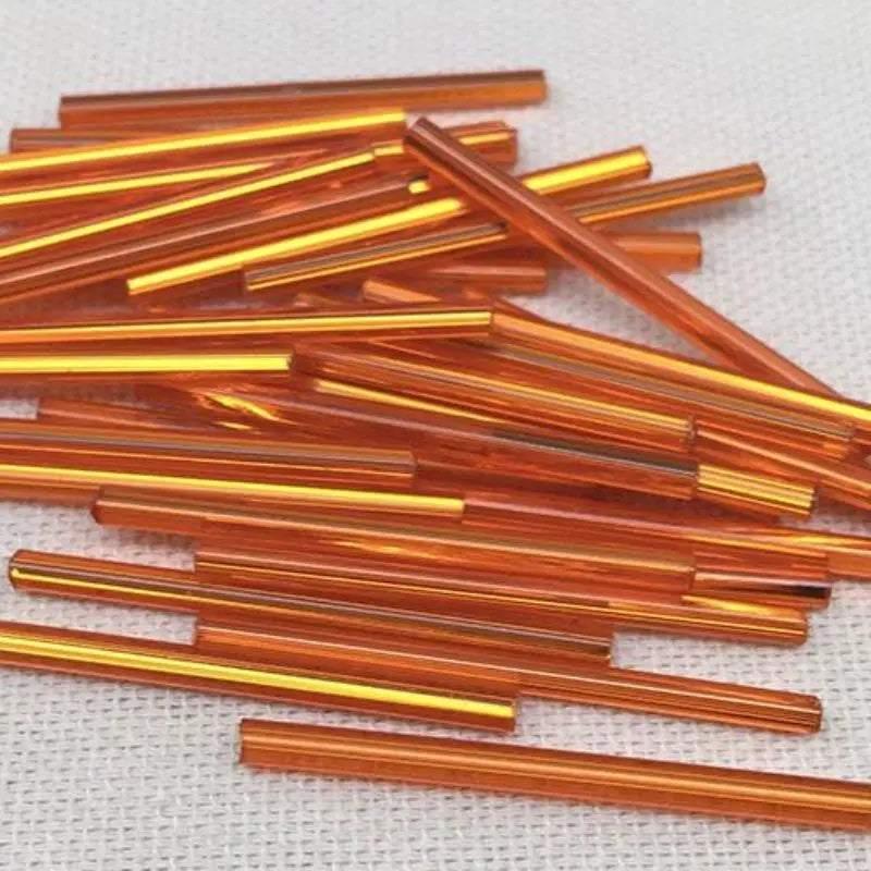 10g Vintage Metallic Orange Czech Bugle Glass Beads - Sea Beads