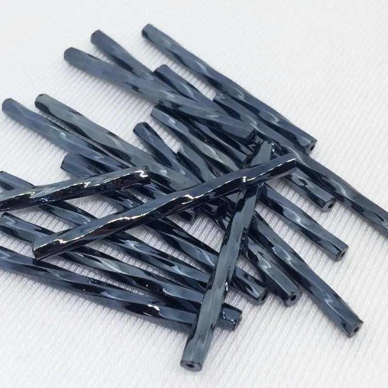 10g Vintage Slate Blue Czech Twisted Bugle Glass Beads - Sea Beads