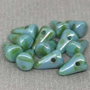 12 Blue Turquoise Green Czech Picasso Spike Glass Beads - Sea Beads
