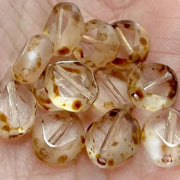12 Clear Brown Picasso Czech Window Glass Beads - Sea Beads