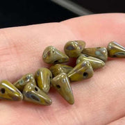 12 Green Picasso Czech Spike Glass Beads - Sea Beads