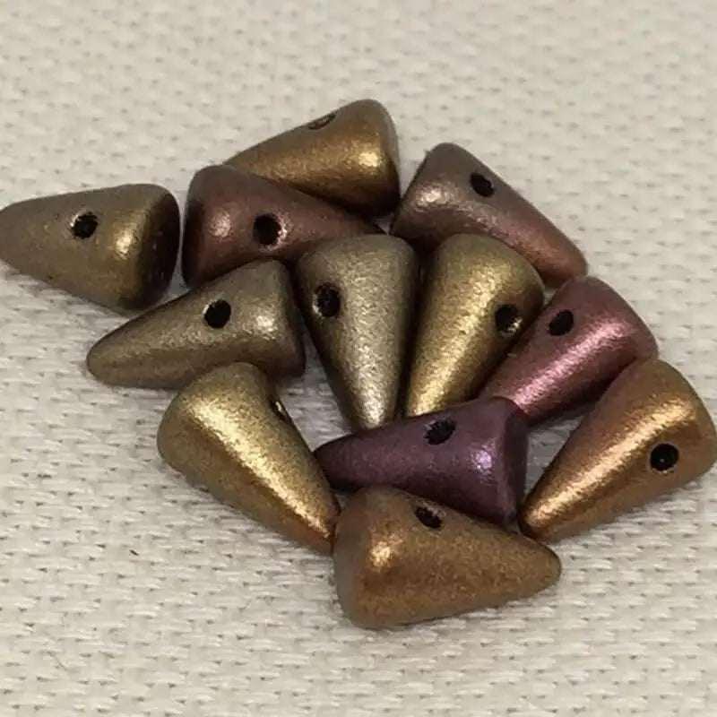 12 Iris Bronze Czech Spike Glass Beads - Sea Beads