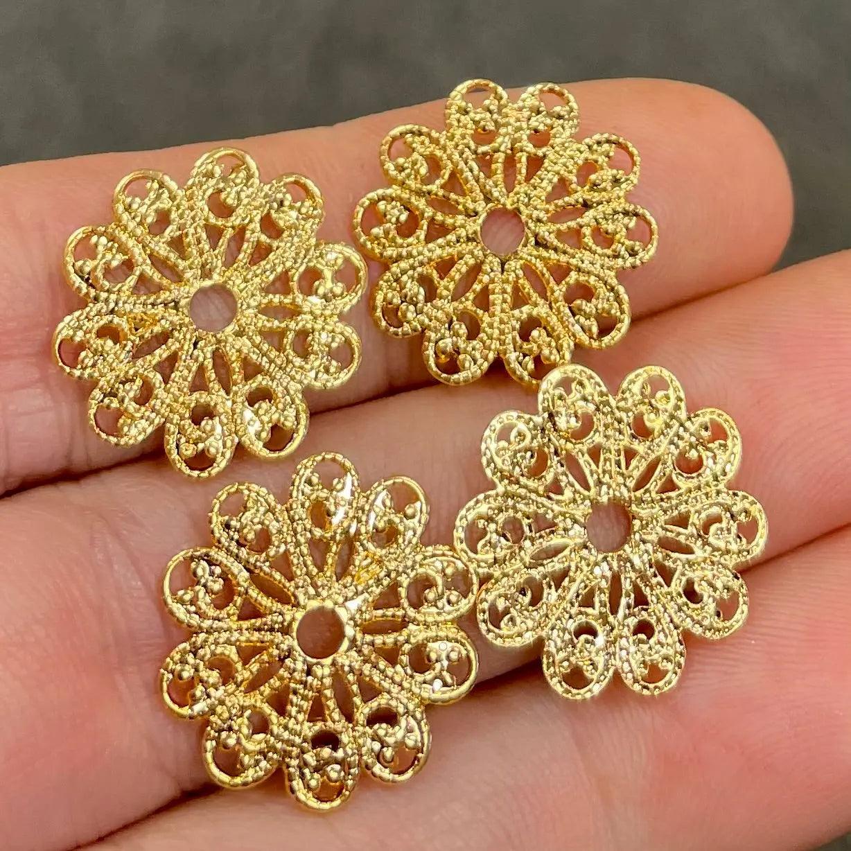12 Vintage Gold Plated Little Filigree Stampings - Sea Beads