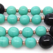 12 Vintage Green Turquoise Black Mixed German Round Glass Beads - Sea Beads