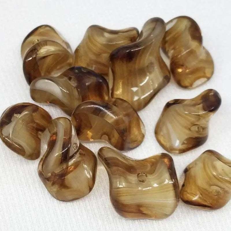 12 Mixed Vintage Yellow Brown Striped German Glass Beads - Sea Beads