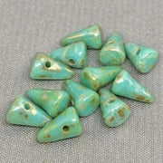 12 Blue Turquoise Green Picasso Czech Opal Spike Glass Beads - Sea Beads