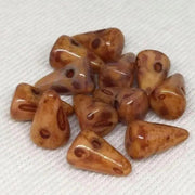 12 Orange Czech Picasso Spike Glass Beads - Sea Beads