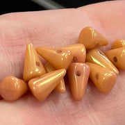 12 Orange Peach Czech Spike Luster Glass Beads - Sea Beads