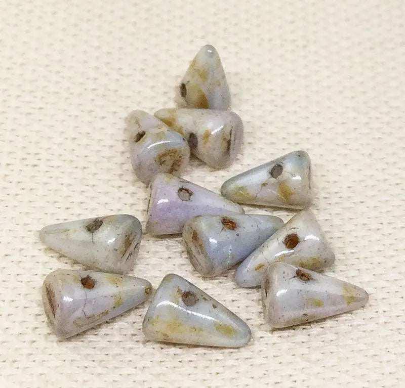 12 Blue Grey Picasso Czech Spike Glass Beads - Sea Beads