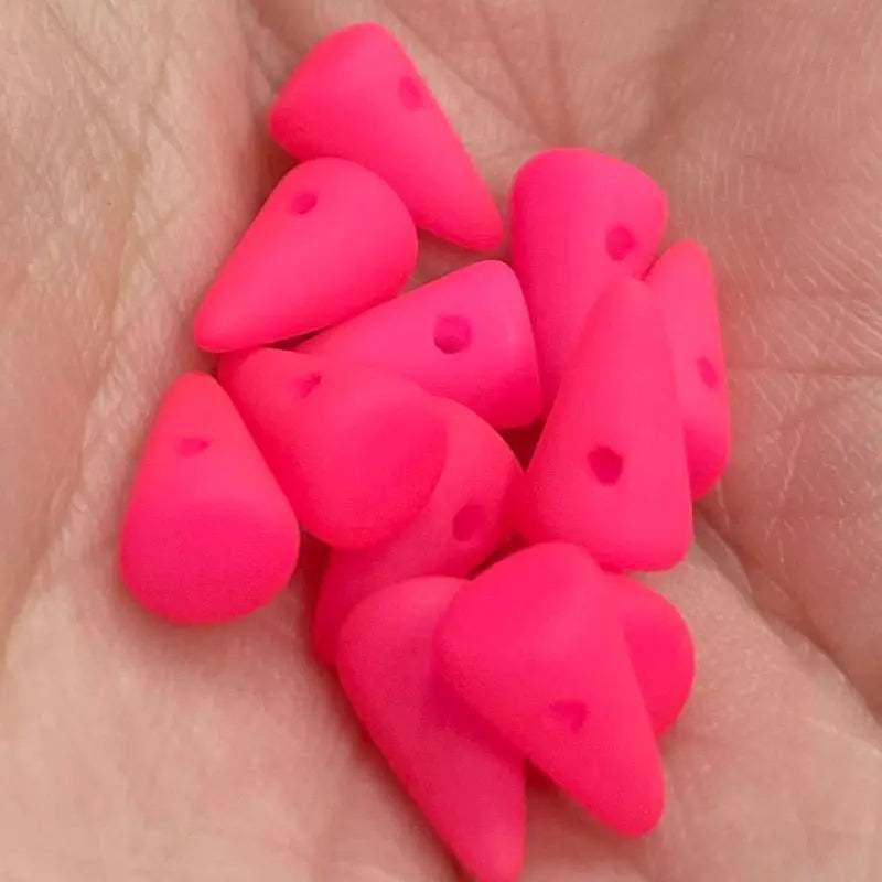 12 Pink Neon Czech Spike Matte Mini Glass Beads - Sea Beads