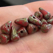12 Red Picasso Czech Spike Glass Beads - Sea Beads
