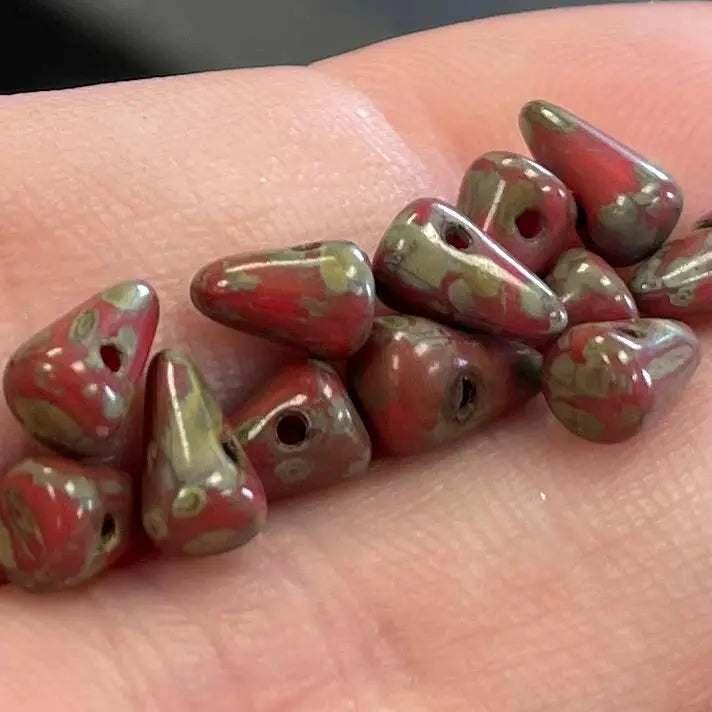 12 Red Picasso Czech Spike Glass Beads - Sea Beads