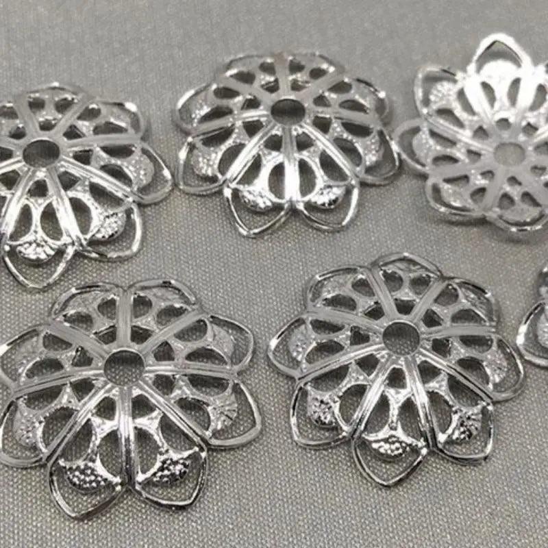 12 Vintage Silver Plated Rhodium Metal Bead Caps - Sea Beads
