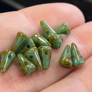 12 Green Turquoise Picasso Czech Spike Glass Beads - Sea Beads