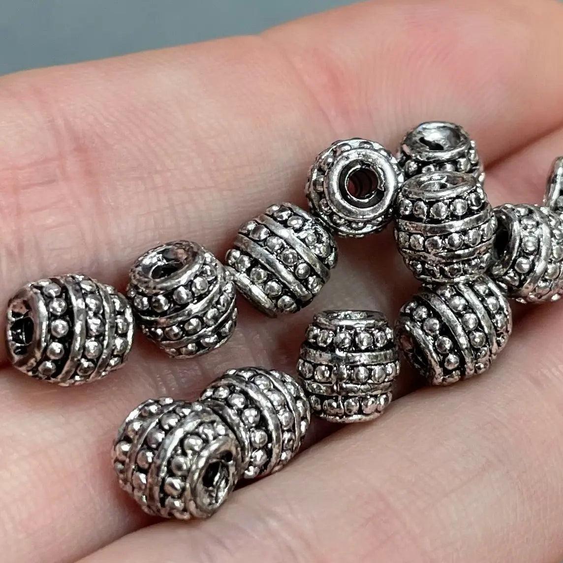 12 Vintage Silver Plated Antiqued Metal Beads - Sea Beads
