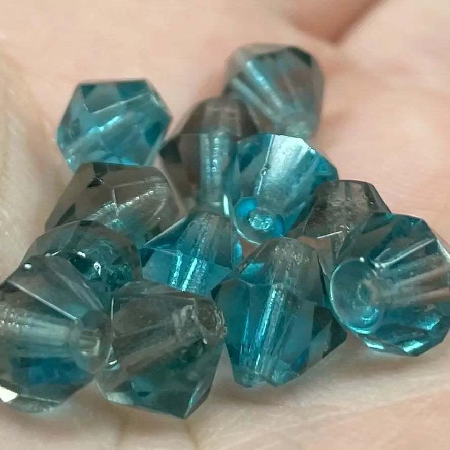 12 Vintage Aqua Teal Givre German Bicone Glass Beads - Sea Beads
