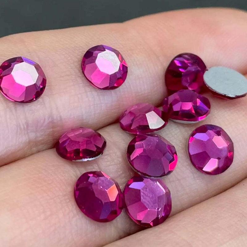 12 Vintage Austrian Fuchsia Round Crystal Cabochons - Sea Beads