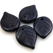 12 Vintage Black Czech Leaf Glass Beads - Sea Beads