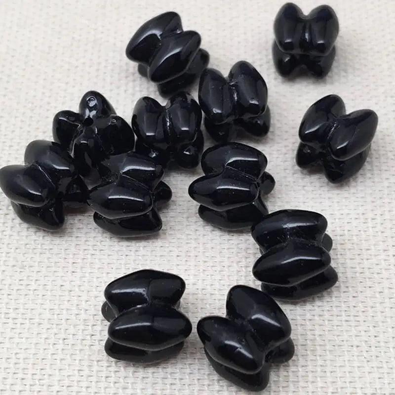 12 Vintage Black Interlocking Glass Beads - Sea Beads