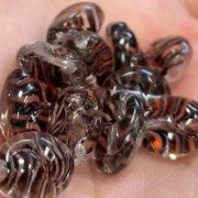 12 Vintage Black Orange German Tiger Striped Oval Glass Beads - Sea Beads