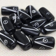 12 Vintage Black White Abstract Tube Bone Beads - Sea Beads