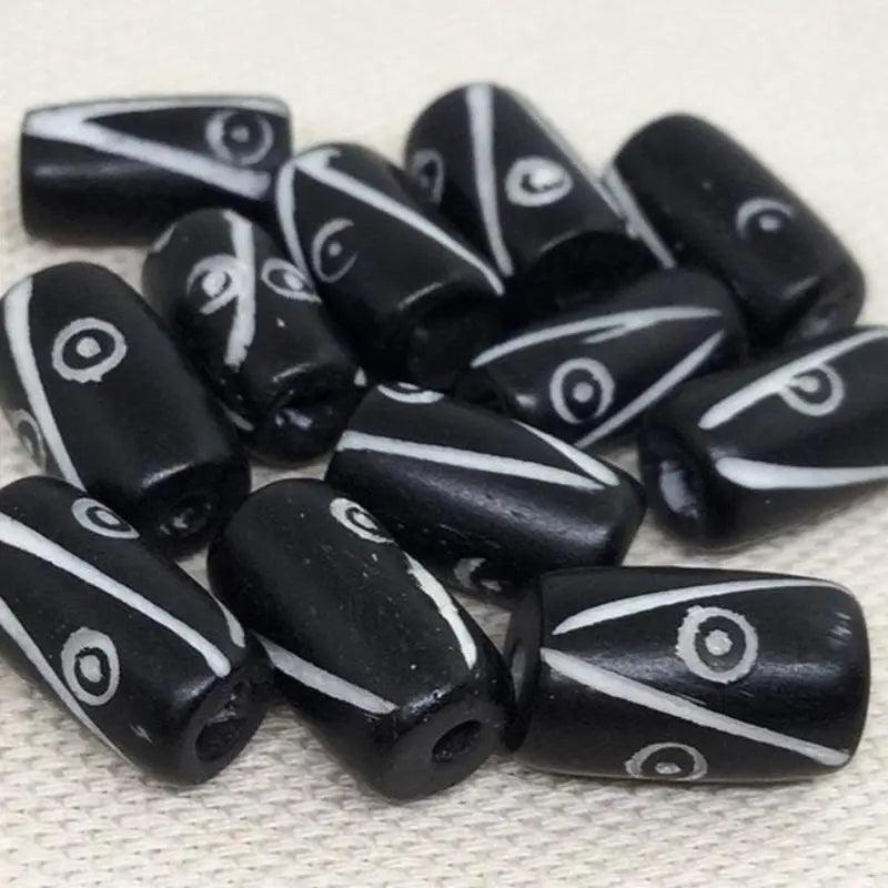 12 Vintage Black White Abstract Tube Bone Beads - Sea Beads