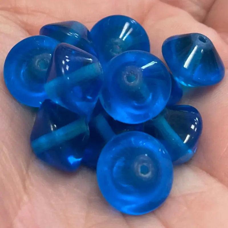 12 Vintage Blue Capri Saucer Glass Beads - Sea Beads
