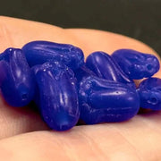12 Vintage Blue Cobalt Czech Matte Tulip Glass Beads - Sea Beads