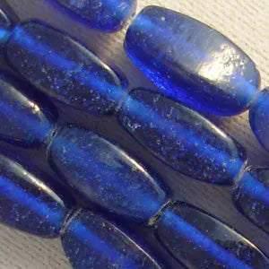 12 Vintage Blue Cobalt Oval Glass Beads - Sea Beads