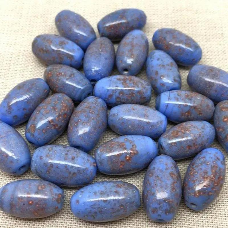 12 Vintage Blue Cornflower Oval Glass Beads - Sea Beads